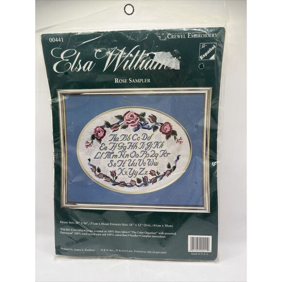 Ethan Williams Other - Elsa Williams Rose Sampler Crewel Embroidery Kit NOS 20x16,‎ 16x12 Oval Framed
